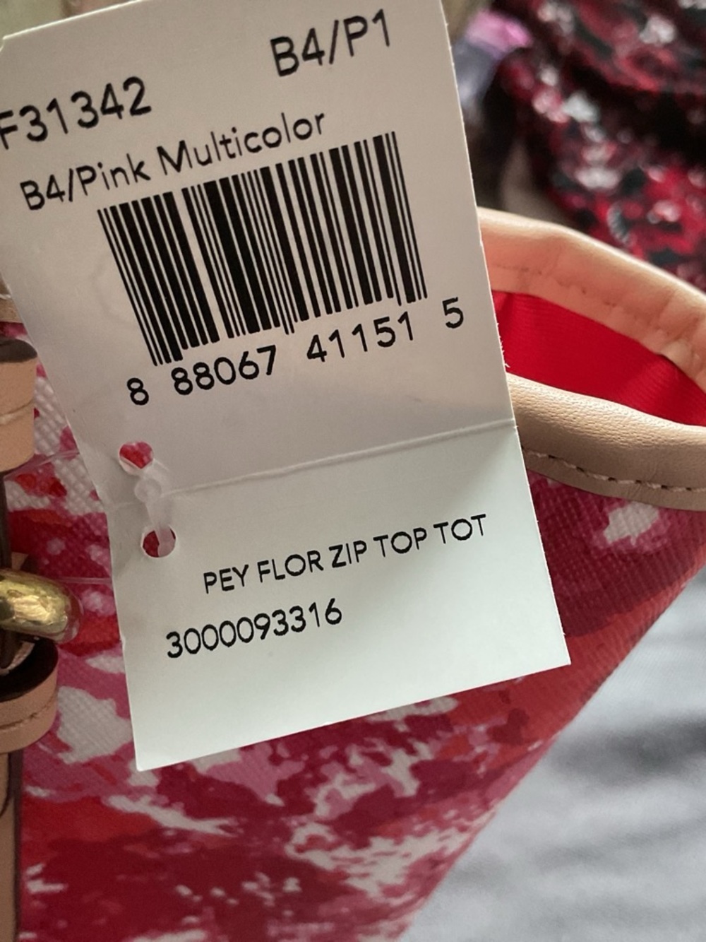Coach Pink Red Floral Print Tote with Tan Straps - Picture 2 of 9